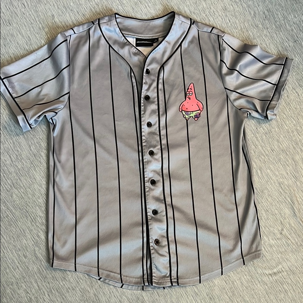 Gray and Black Button Down Patrick Star Baseball Jersey